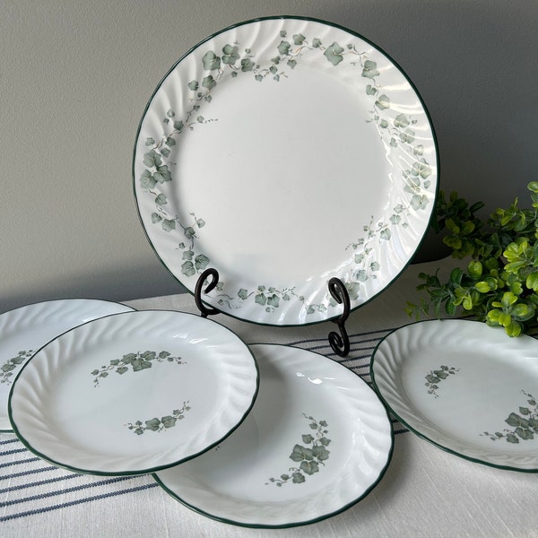 Vintage Corelle Ivy Salad Plates Set Dinner Plates Callaway White Swirl Green Ivy Retired Corning