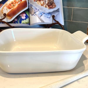 Le Creuset Baking Dish ~ White Ombré 10” Square Heritage Stoneware Baking Casserole ~ Meringue
