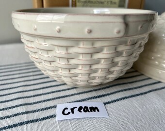 Longaberger Pottery Mixing Bowls Cream and Ivory Woven Reflections Basket Stoneware Small Bowl