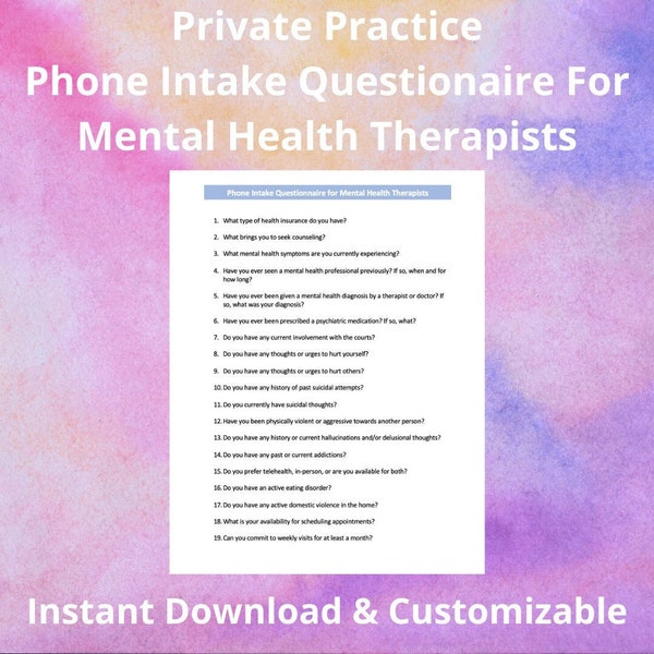 Private Practice Phone Intake Questionnaire Form