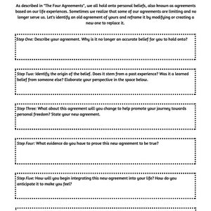 The Four Agreements Agreements Worksheet - Etsy