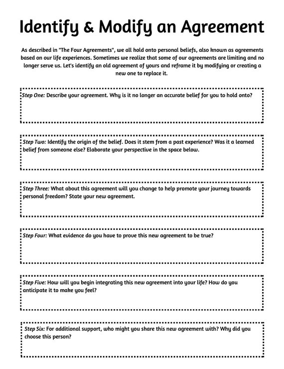 The Four Agreements Agreements Worksheet - Etsy