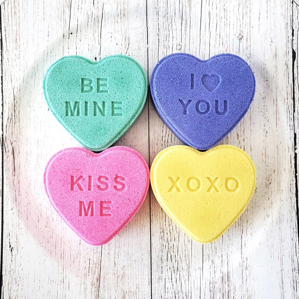 Conversation Heart Valentine's Day Bath Bombs | Candy Heart Bath Fizzy | Hidden Color Inside | Choose Your Color