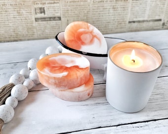 Gardenia Peach Artisan Soap Bar | Handmade White and Orange Swirled Glycerin Soap | Spa Gift for Her