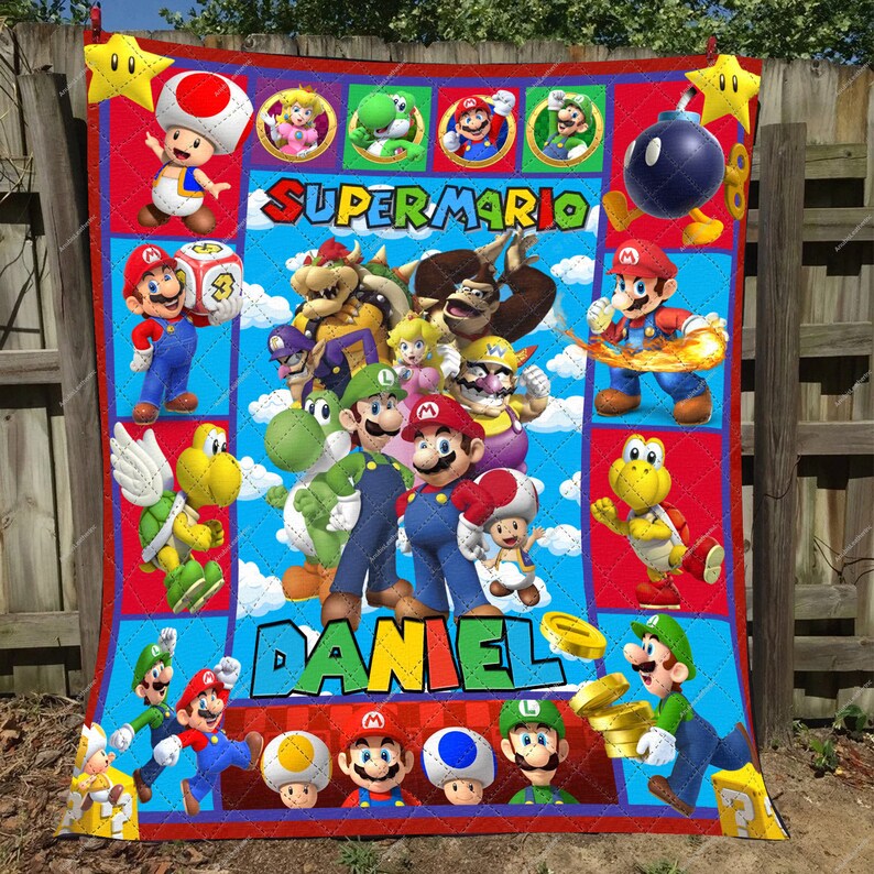 Personalized Super Mario Quilt Blanket Mario Series Fleece Etsy