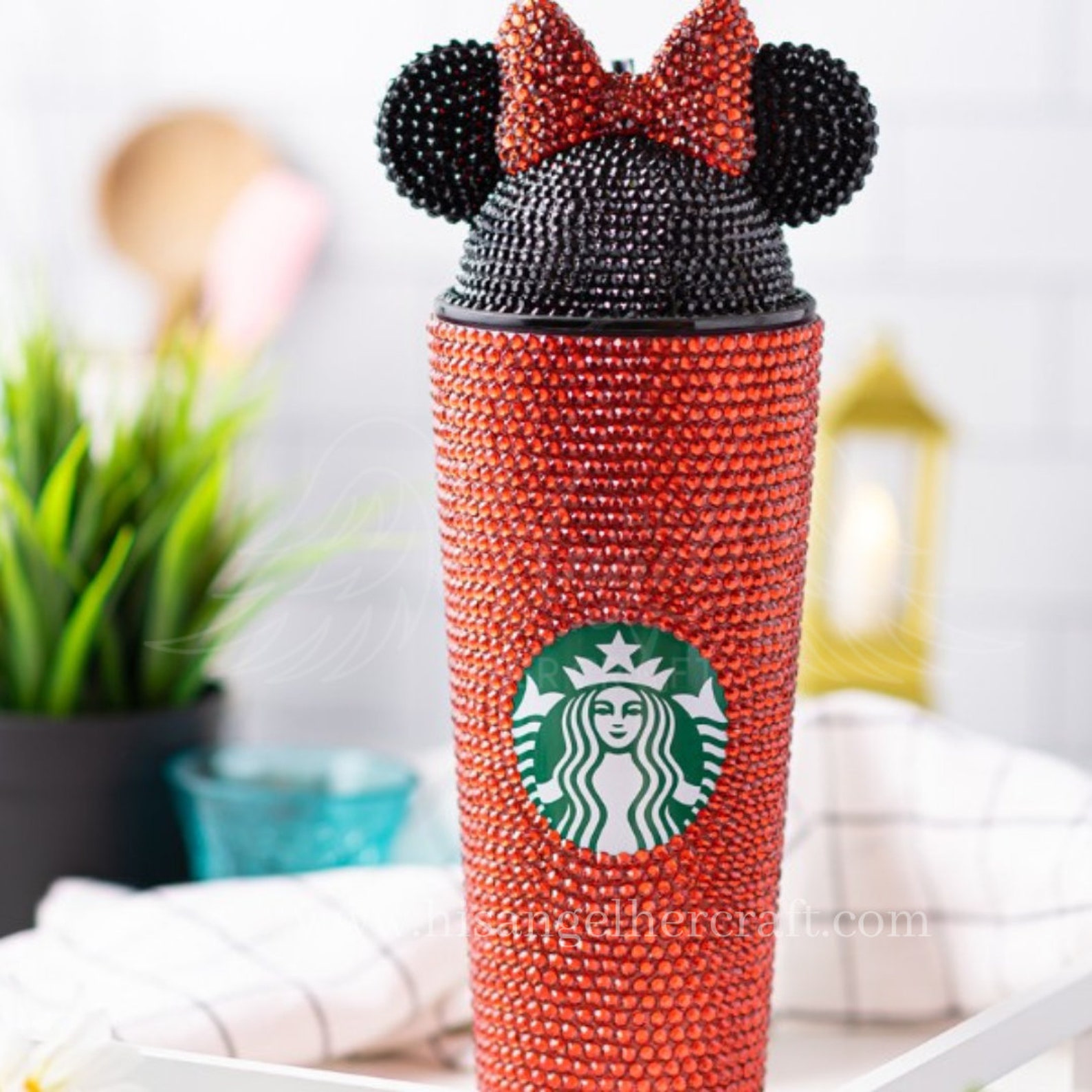 Starbucks Tumbler with Mickey Mouse Ear Black Red Bling Disney Etsy