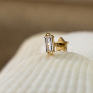 VOGUE | 14K Solid Gold Tiny Baguette Stone Piercing | Minimalist Dainty Piercing |Helix Earring Stud | Best Design Baguette Cut Tragus Conch