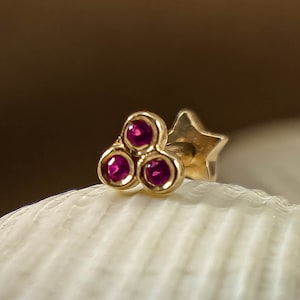 14k Gold CZ Stud Earrings | Cartilage Thread Earrings| Pink Stone Trinity| 18G Helix Conch Piercing |Tiny Stud Flower Piercing |Gift for Her