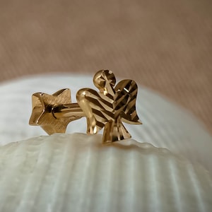 14K Solid Gold Bird Earrings | Tiny Earlobe Studs | Dainty Cartilage Bird Piercing | Best Gift for Women|Christmas Jewelery|Bird Lowers Gift