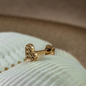 14K Solid Gold Heart Earring Studs | Heart Shaped Stud Earrings with Customised Screw Back |Cartilage Earring Piercing|Tragus Helix Piercing