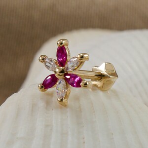 Colorful CZ Flower Stud Earrings | 14k Gold Earrings Screw Back | Dainty Flower Cartilage Ear Piercing |Tragus Flower Stud|Tiny Ear Piercing