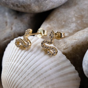 Silber SCHLANGE Ohrringe 14K GOLD Plättchen | Sterling Silber Schlange Ohrstecker | Gold leichte | Zarte Ohrstecker| Minimalistischer Ohrstecker Stylisches Silber