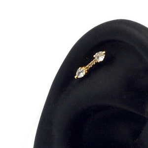 14K Solid Gold Special Desing Helix Piercing, Multi Stone Gold Cartilage Piercing, Minimalist Tragus Gold Earring, Elegant  Stud Piercing,