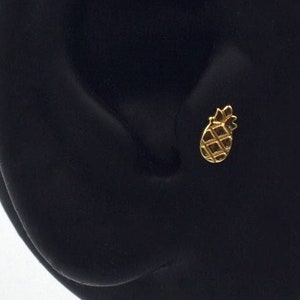 14K Solid Gold Pineapple Tragus Piercing, Cute Pineapple Gold Cartilage Piercing, Minimalist Gold Earring, Fruit Shaped Stud Piercing