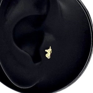 14K Solid Gold Unicorn Helix Piercing, Unicorn Gold Cartilage Piercing, Minimalist Animal Gold Earring, Gold Unicorn Stud Piercing