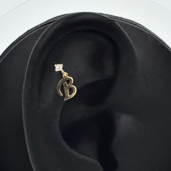 14K Gold Personalized Initial Helix Piercing, Dainty Letter Stud Earrings, Monogram Gold Stud Piercing, Custom Alphabet Tragus Piercing