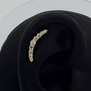 14K Solid Gold Curved Design Piercing, Minimalistische Kraakbeen Daith Helix Conch Rook Piercing, Aanpassen Steen, Stud Piercing Body Sieraden
