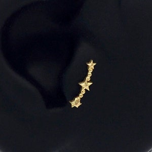 14K Solid Gold  Three Star Helix Piercing, Star Gold Cartilage Piercing, Minimalist Star Gold Earring, Elegant Solid Gold Stud Earring