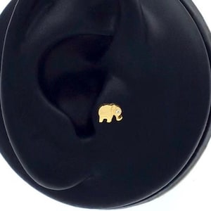 14K Solid Gold Baby Elephant Helix Piercing, Tiny Elephant Gold Cartilage Piercing, Cute Animal Stud Earring, Minimalist Cartilage Piercing