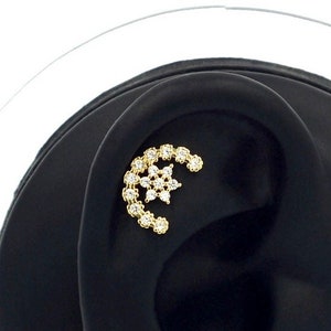 Piercing de hélice de estrela C em ouro 14K, piercing de ouro com múltiplas pedras, brinco fofo, piercing tragus de ouro especial