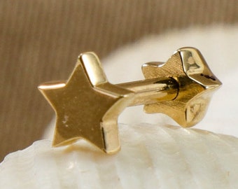14K Solid Gold Star Earrings, Celestial Piercing, Cartilage Star Studs, Helix Earring Cartilage Earring 18G Cartilage Piercing, Tiny Star