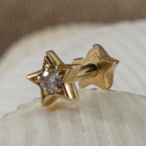 Pendientes de 14K Solid Gold Celestial CZ Star Stud / Pendiente de cartílago / Star Ear Piercing / Helix Conch Lobe Piercing Earring / Adjustable Stud