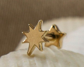 14K Gold 8 Pointed-Star Cartilage Piercing, Solid Gold Tiny Earring,  Elegant Celestial Jewelry, Minimalist Earrings, Dainty Stud Piercing