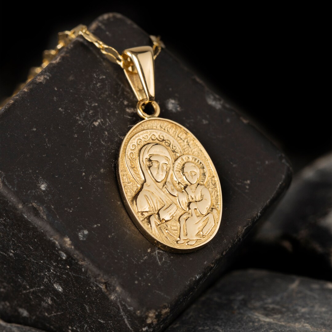 14K Solid Gold Cross Necklace | Religious Medallion Saint Charm ...