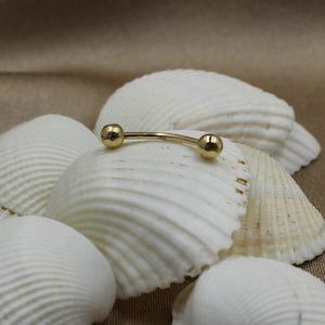 14K Gold Barbell Earring, Curved Bar Piercing