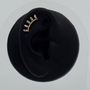 14K Solid Gold 5 Zircon Stone Helix Piercing, Tiny Gold Cartilage Piercing, Cute Stud Earring, Minimalist Cartilage Piercing