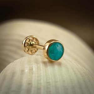 14K Solid Gold Blue Stone Stud, Dainty Helix Piercing