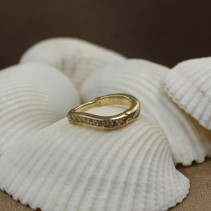 14k Gold CZ Pave Earring, Tiny Gold CZ Ear Hoop