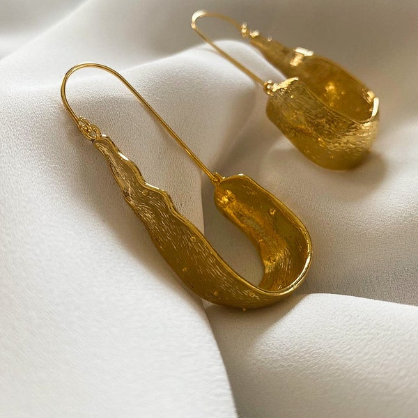 | de boucles d’oreilles brutaliste Boucles d’oreilles plaquées or vintage | Trombones Crochet Boucles d’oreilles | Boucles d’oreilles plaquées or