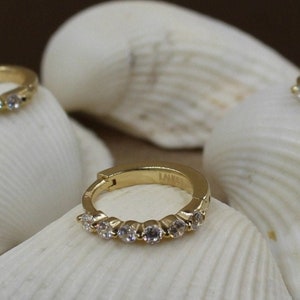 14K Gold CZ Pave Earring, Hoop Piercing