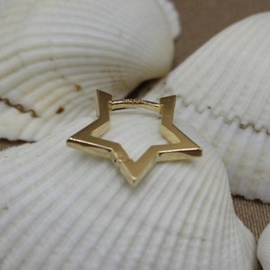Brinco estrela em ouro 14K, argola estrela