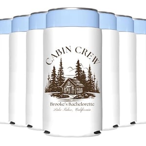 Cabin Crew Bachelorette Can Coolers • Custom Lake Bachelorette Koozies • Cabin Trip Party Favors • Bride Drink Sleeves • Bachelorette Gifts