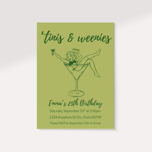 Editable Tinis and Weenies Birthday Invitation • 25th Birthday Invitation • Printable Invitation • Martinis and Weenies Themed Birthday