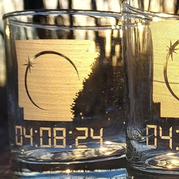 Arkansas Solar eclipse gift, total eclipse bourbon glass, path of totality cocktail glass, April 8 2024 party, eclipse wedding gift