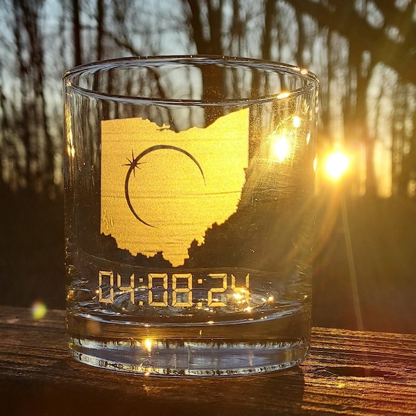 Ohio solar eclipse gift, total eclipse bourbon glass, path of totality gift, eclipse wedding party, April 8 2024 gift, Sustainable living