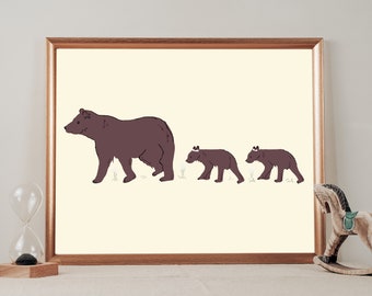 Mama Bear with Bow Cubs Pastel Digital Print