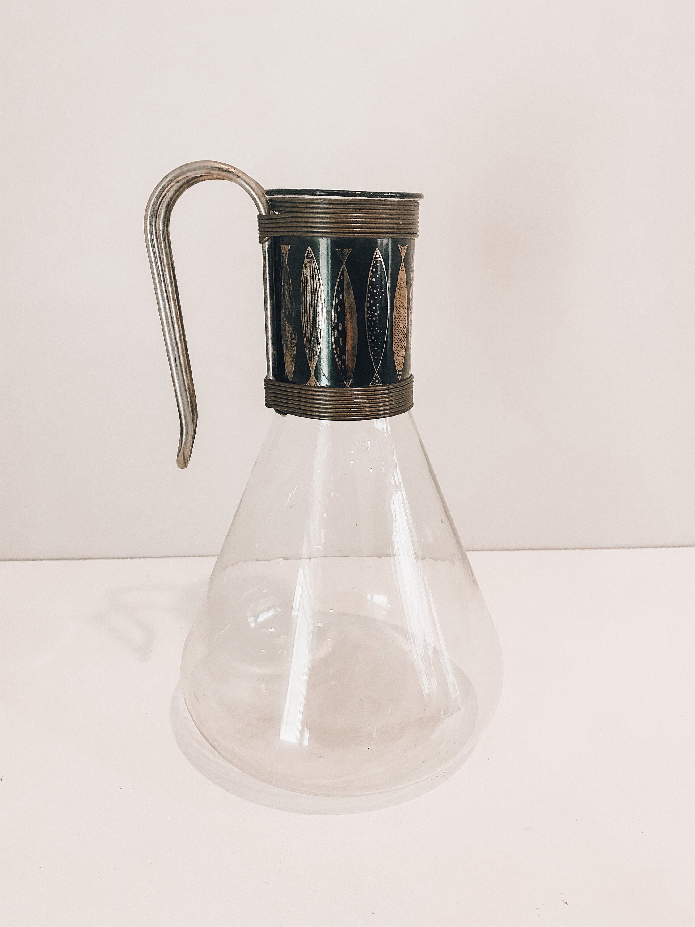 Vintage Glass Carafe with Metal Handle Vintage Glass Pitcher Etsy