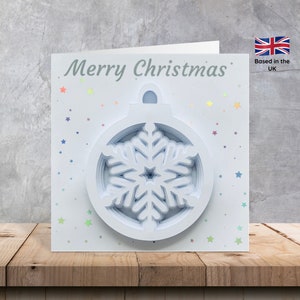 Carte de Noël en superposition avec boule de neige flocon de neige/ carte de Noël étoile déjouée/ carte de Noël 3D boule de neige flocon de neige/ cartes de Noël de 6 po.