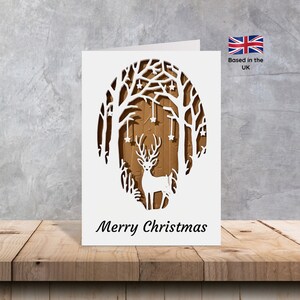Ciervos en capas 3D en tarjetas de Navidad/cumpleaños del bosque