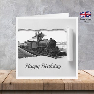 Tarjetas de tren de vapor impresas / Tarjetas de locomotora de vapor / Tarjetas fotográficas de locomotora de vapor / Tarjetas de tren de vapor con efecto de papel rasgado / tarjetas para él