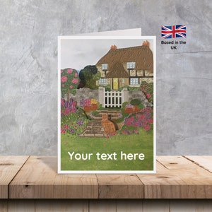 Cartes de vœux superposées pour chalets de campagne pour toutes les occasions | Cartes Cottage | Cartes Chat | Cartes de scène de campagne | Cartes pour lui | Des cartes pour elle
