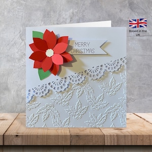 Tarjetas de Navidad de poinsettia en 3D/Tarjetas de Navidad de acebo en relieve