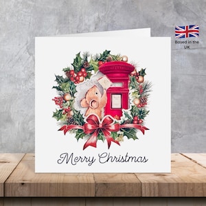 7" Topo che invia biglietti di Natale in una ghirlanda Biglietto di Natale / Biglietti di Natale con ghirlanda / Biglietti di Natale 3D / Biglietti di Natale con cassetta postale