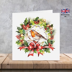 Cartes de Noël 3D avec couronne Robin | Cartes de Noël superposées Robin | Cartes de Noël 3D | Cartes de Noël animales | Des cartes pour les amoureux des animaux