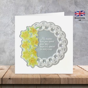Glitter Daffodil Embossed Parchment card | Handmade Groovi cards | Daffodil Cards | Glitter Cards | Floral Birthday cards | cards for her