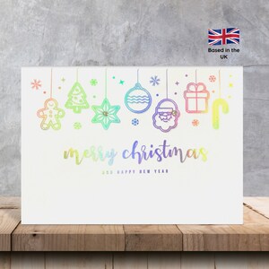 A6 foiled Christmas cards/ Christmas icon cards/ handmade rainbow foiled Christmas hanging decoration Christmas cards.